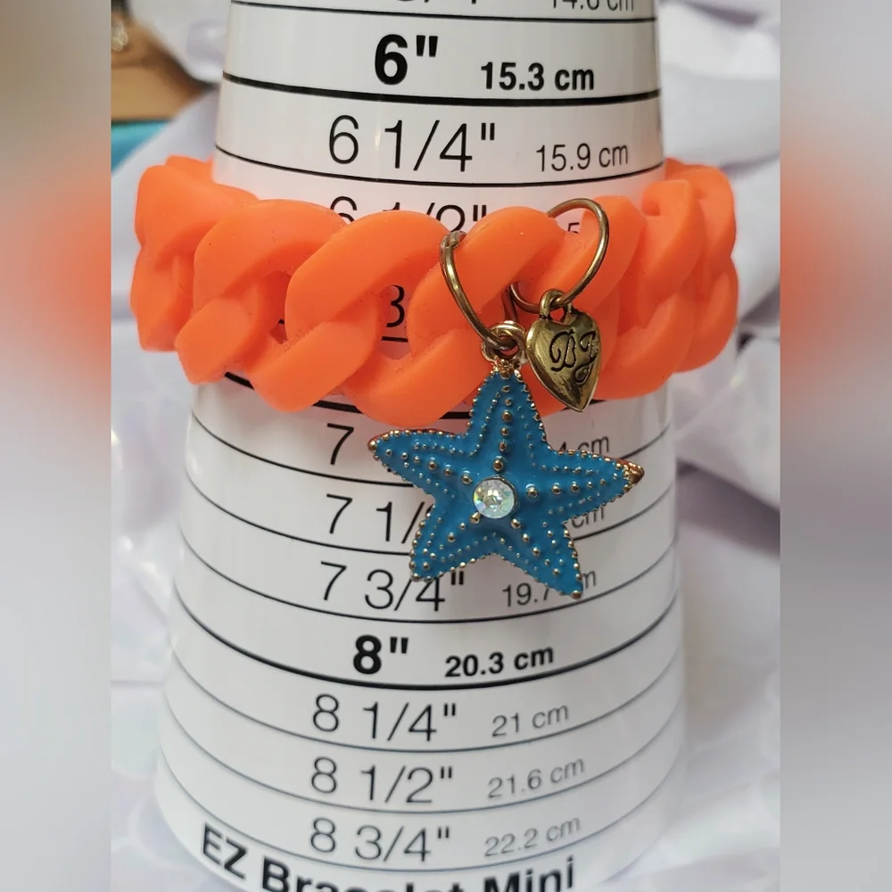 Neon Orange Rubber Rope Betsey Johnson Starfish Bracelet Vintage